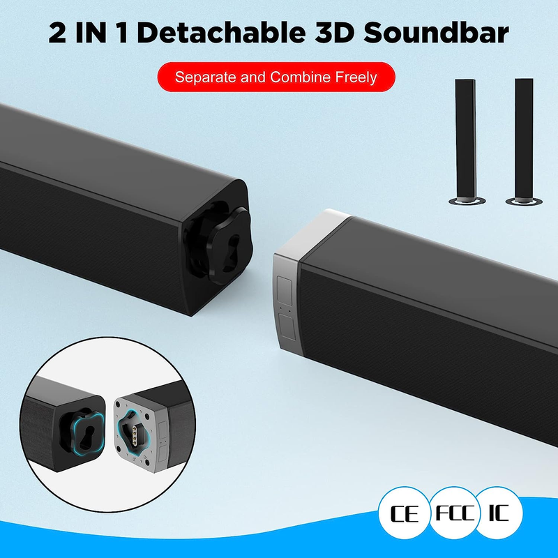 TV Sound Bar Bluetooth 5.0 50W 32Inch Split Hdmi-Arc/Optical/Aux Connection