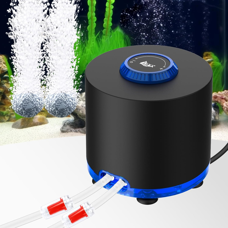 Aquarium Air Pump 6W with Dual Outlet, Adjustable Oxygen Aerator