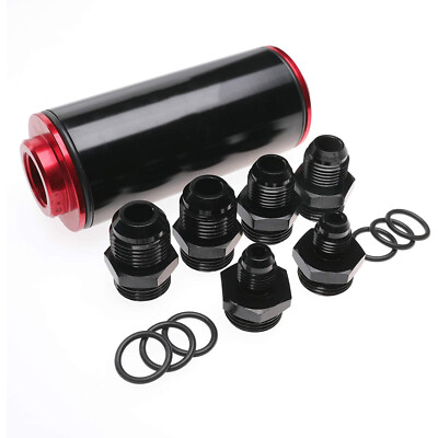 High Flow Racing Inline Fuel Filter 100 Micron Cleanable 2X 6AN 8AN 10AN Adapter