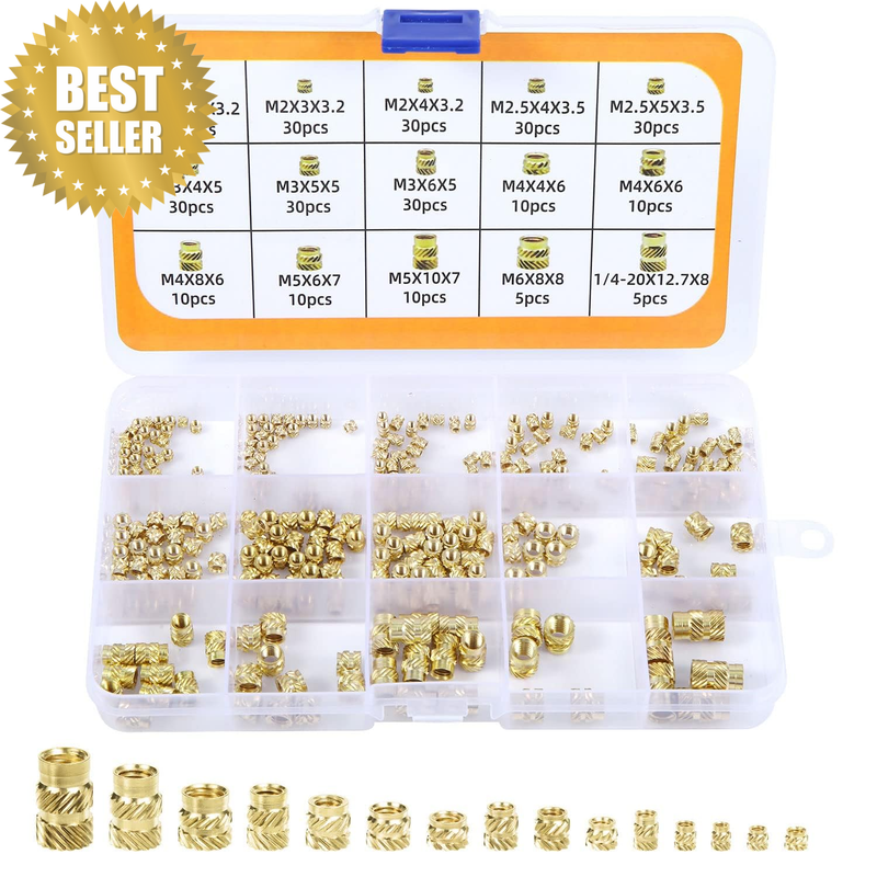 300PCS Threaded Inserts, M2 M3 M4 M5 M6 Female Thread Metric Knurled Nuts Assort