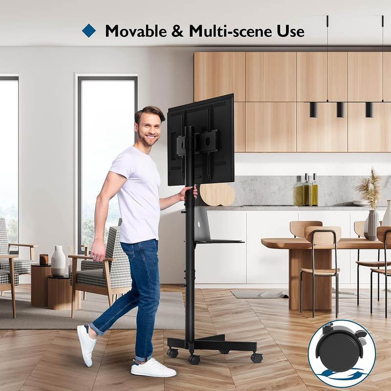 Mobile TV Stand, Rolling TV Stand for 23-60 Inch Screens, Adjustable Floor TV St