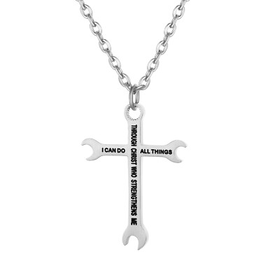 I Can Do All Things Through Christ Wrench Cross Philippians 4:13 Prayer Necklace