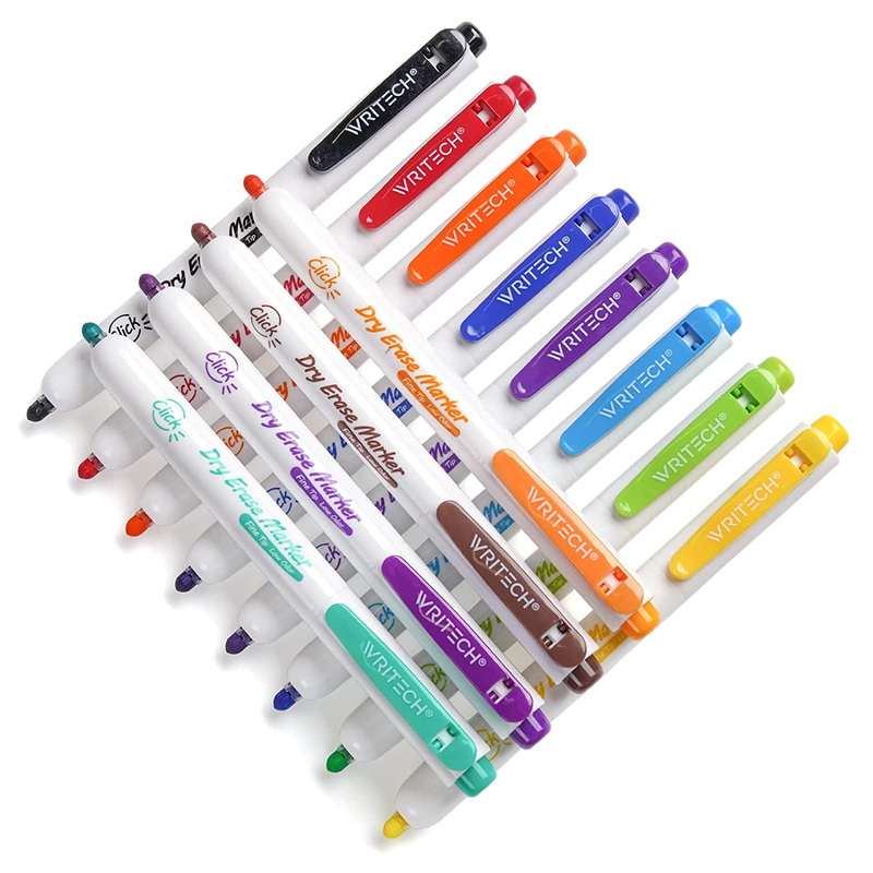 Retractable Dry Erase Markers Pack of 12 with Bullet Tip Assorted Colors