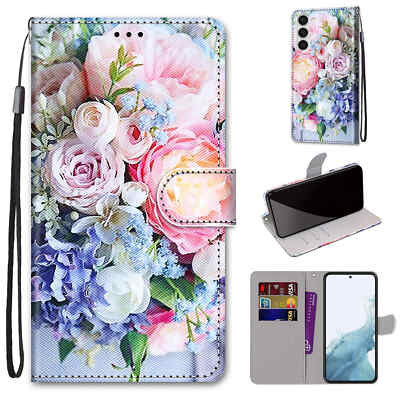 Flower Wallet Cover Case For 12 13 14 S22 S23 Huawei Xiaomi OPPO ZTE Nokia Sony