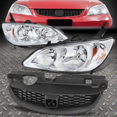 Для 04-05 Honda Civic 2-дверная фара в стиле OE + Передняя решетка из ячеистой сетки