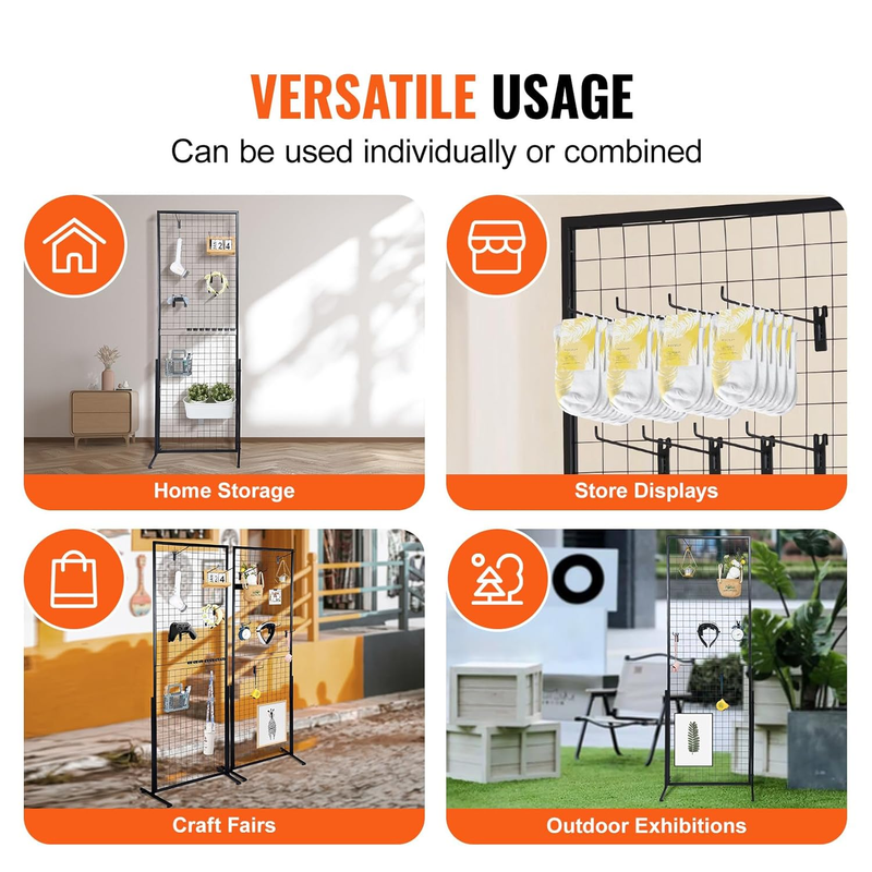 2' x 5.6' Grid Wall Panels Tower, 2 Packs Wire Gridwall Display Racks with T-Bas