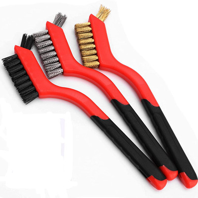 Wire Brush Set for Cleaning Rust Removal in Holes, 3Pcs Brass/Stainless Steel/Ny