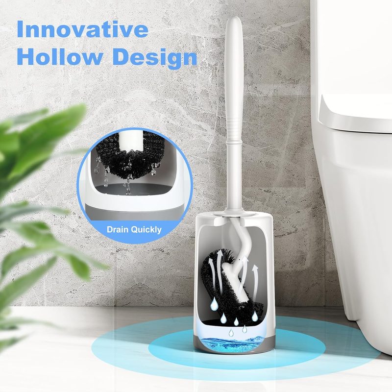 Toilet Brush and Holder Set: Curved Design Toilet Bowl Cleaner Brush for Deep Cl