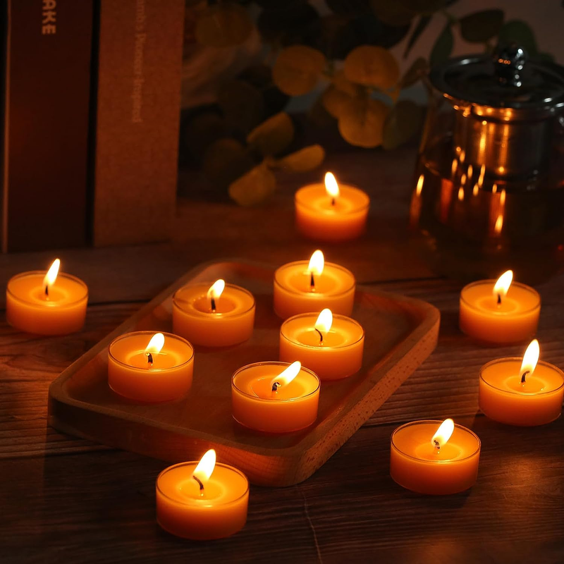 48Pcs Beeswax Tea Lights - 4 Hour Burn Time Natural Beeswax Tealight Candles Cle