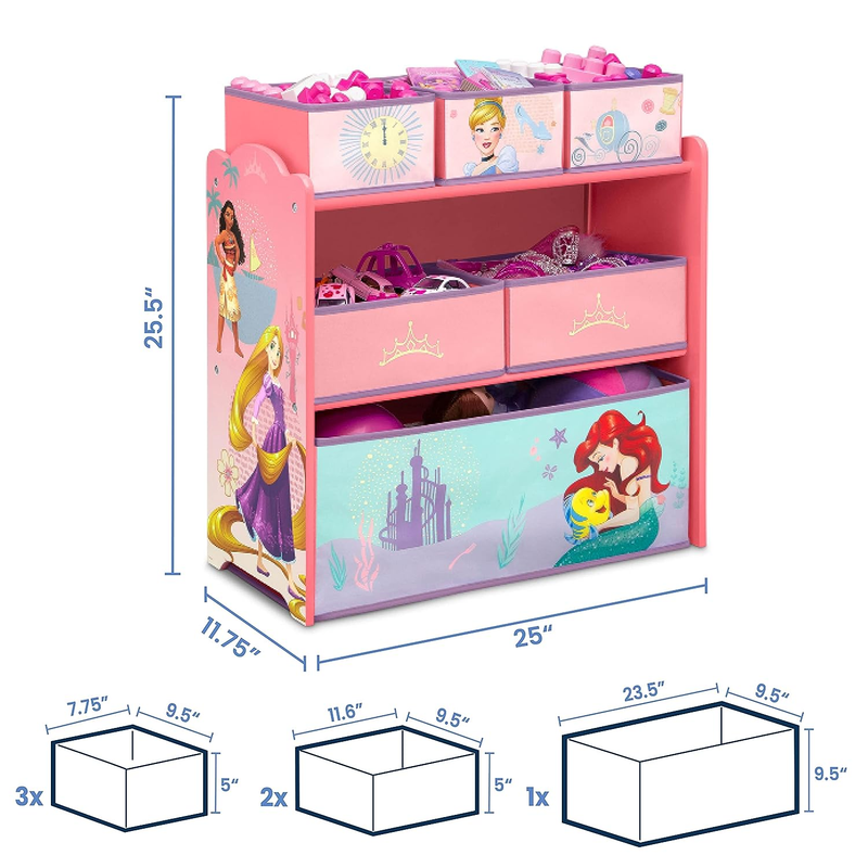 Girls Wood Multi Bin Toy Storage Organizer Disney Princess Kids Children New...