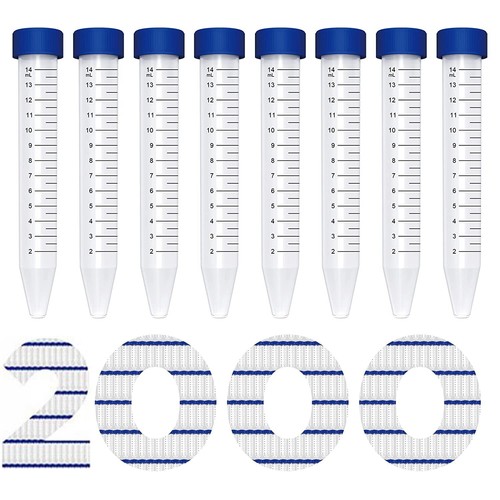 2000pcs Lab 15mL Conical Centrifuge Tubes Polypropylene Screw Caps EO Sterilized