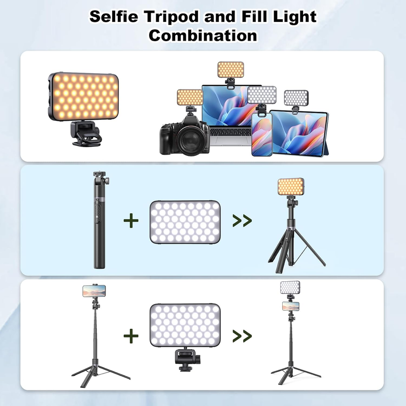 Phone Tripod with Light 2000mAh, Video Kit with Fill Light, 68" Selfie Stick wit