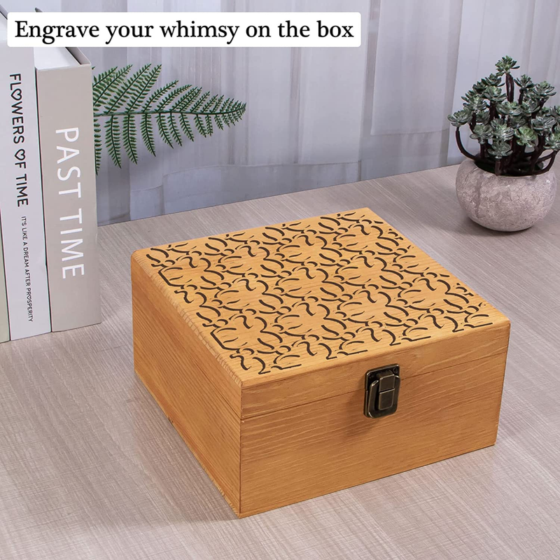 Vintage Wooden Storage Box Container with Hinged Lid and Front Clasp, 7.7'' X 7.