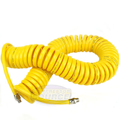 Premium 3/8'' x 50' Air Compressor Coil Hose Coiled Polyurethane With Swivel End