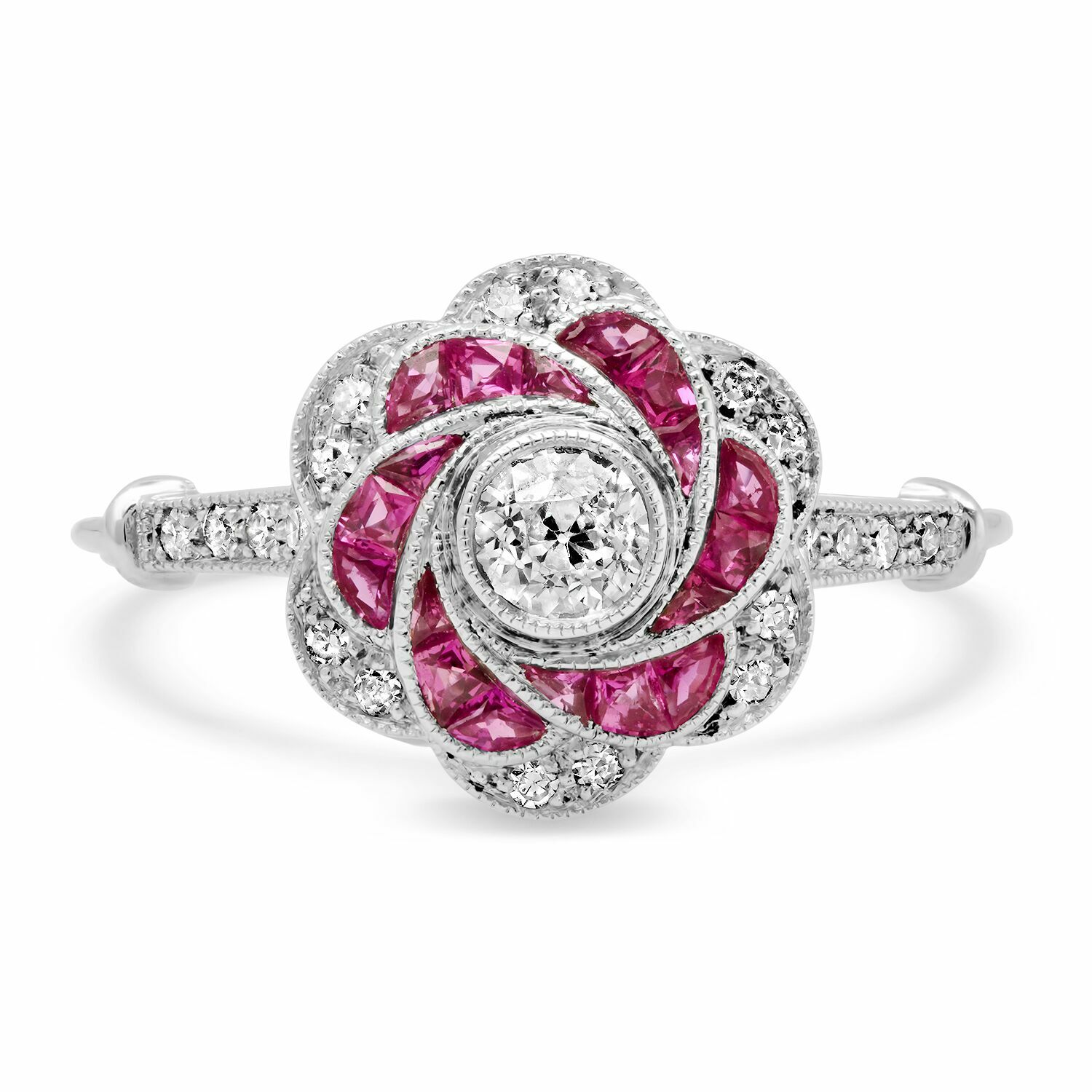 ☆nff☆ dotty romance ringwhite 4603206 1.00 CTTW Flower Motif Diamond Ring in White Gold | New York