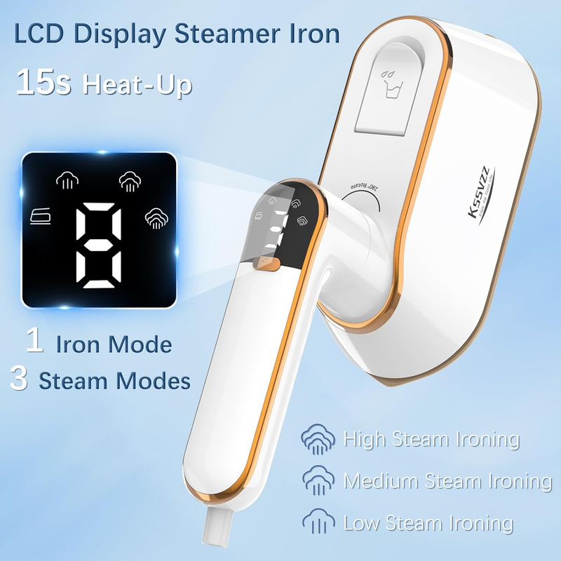 Portable Travel Steamer for Clothes with LCD Display, 4 Mode 1200W Steam Iron 2