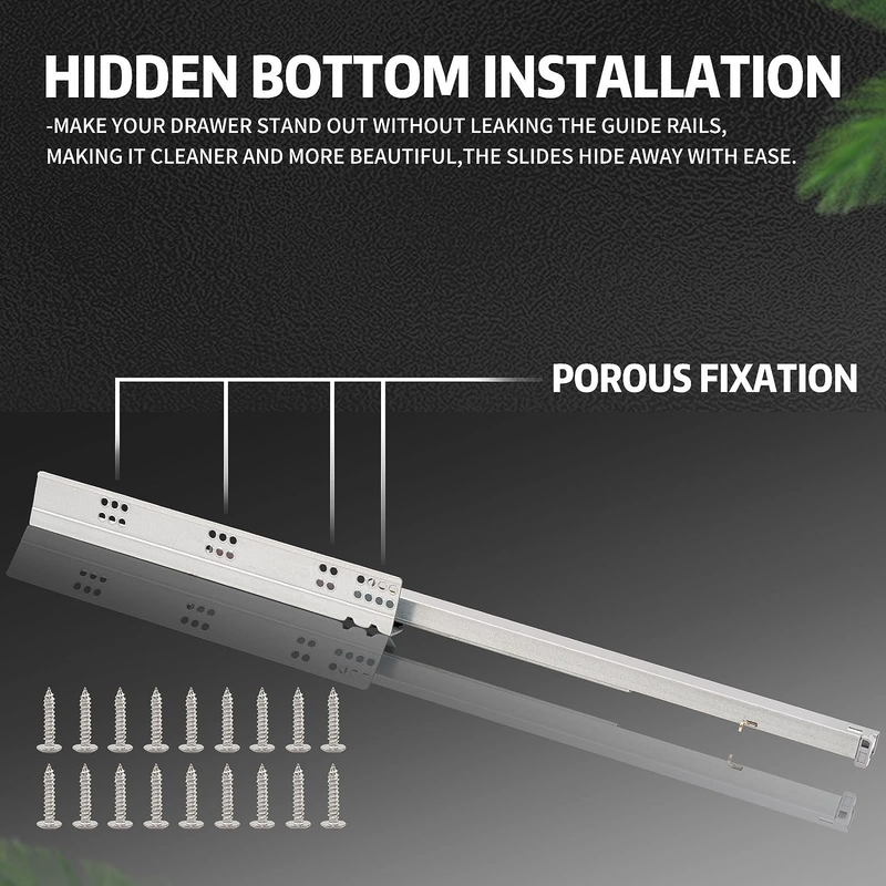 6 Pairs 22 Inch Soft Close Bottom Mount Drawer Slides, 75 Lb Load Capacity Full