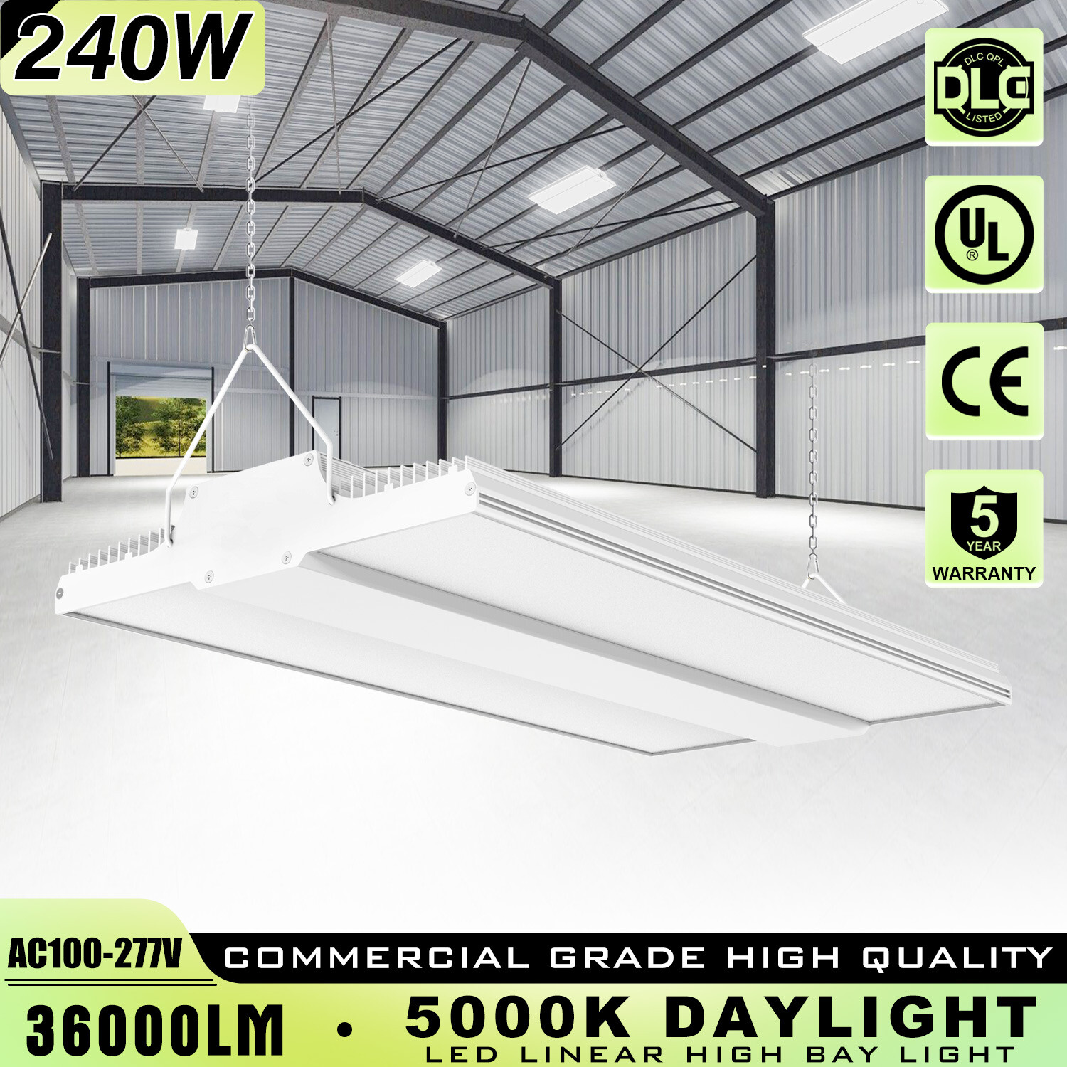 240W LED High Bay Shop Light Commercial Warehouse Garage Ceiling Fixture 36000Lm