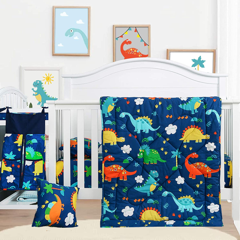 Cloele Crib Bedding Set for Boys - Microfiber 3 Piece Dinosaur Baby Bedding Set 
