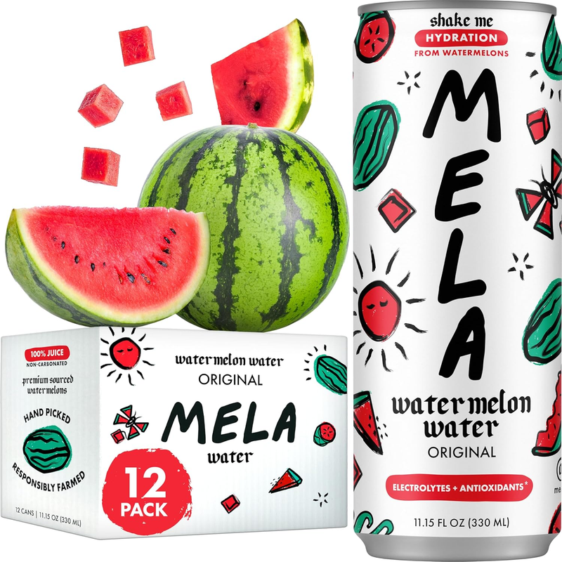 melon Water - Watermelon Juice, 100 Percent Natural Fruit Juice with Vitamin C, Electrolytes, Antioxidants - Coconut Water Alternative, Gluten-Free (Original, 11.15 Fl Oz, 12-Pack)