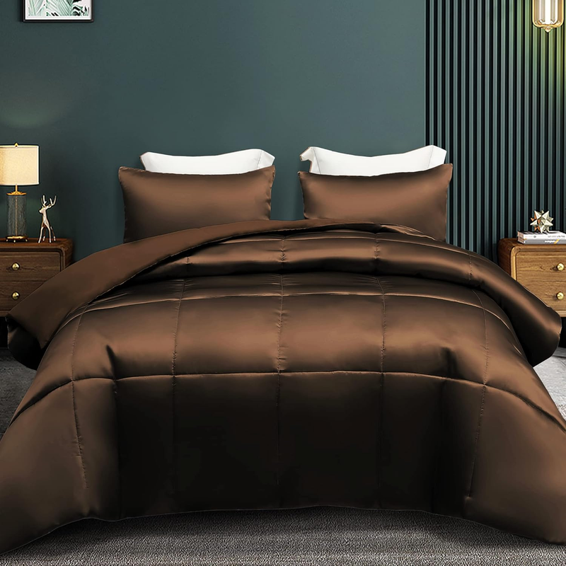 3-Piece Reversible Silky Soft Queen Comforter Bedding Set, Luxurious Satin Comfo