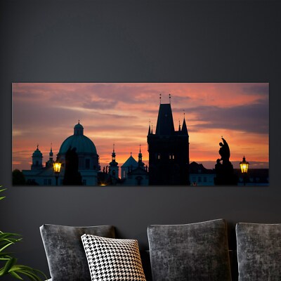 Glas-Bild Wandbilder Panorama 125x50 Sonnenaufgang auf der Karls Brücke