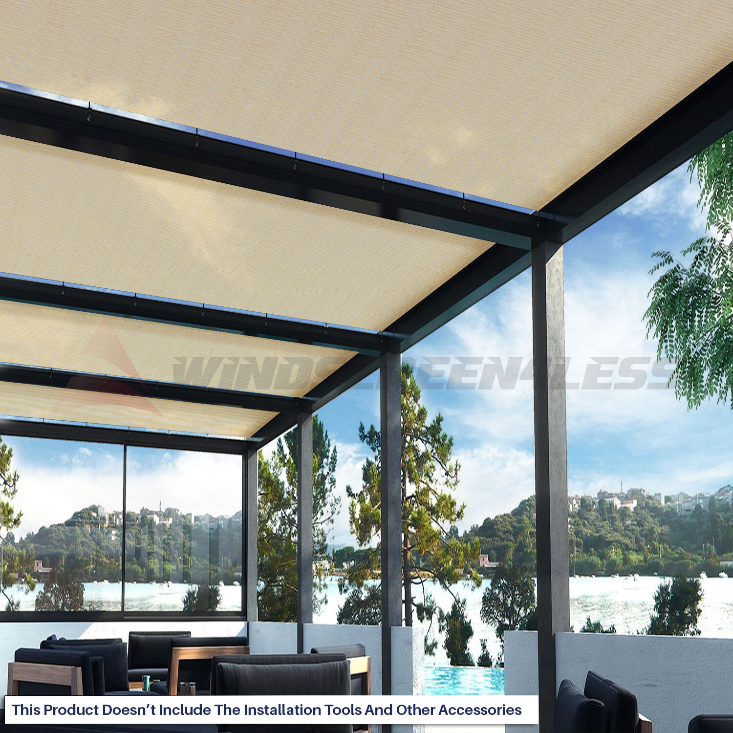 8 FT Fabric Roll Privacy Fence Screen Beige UV Block Yard Patio Sun Shade Cloth