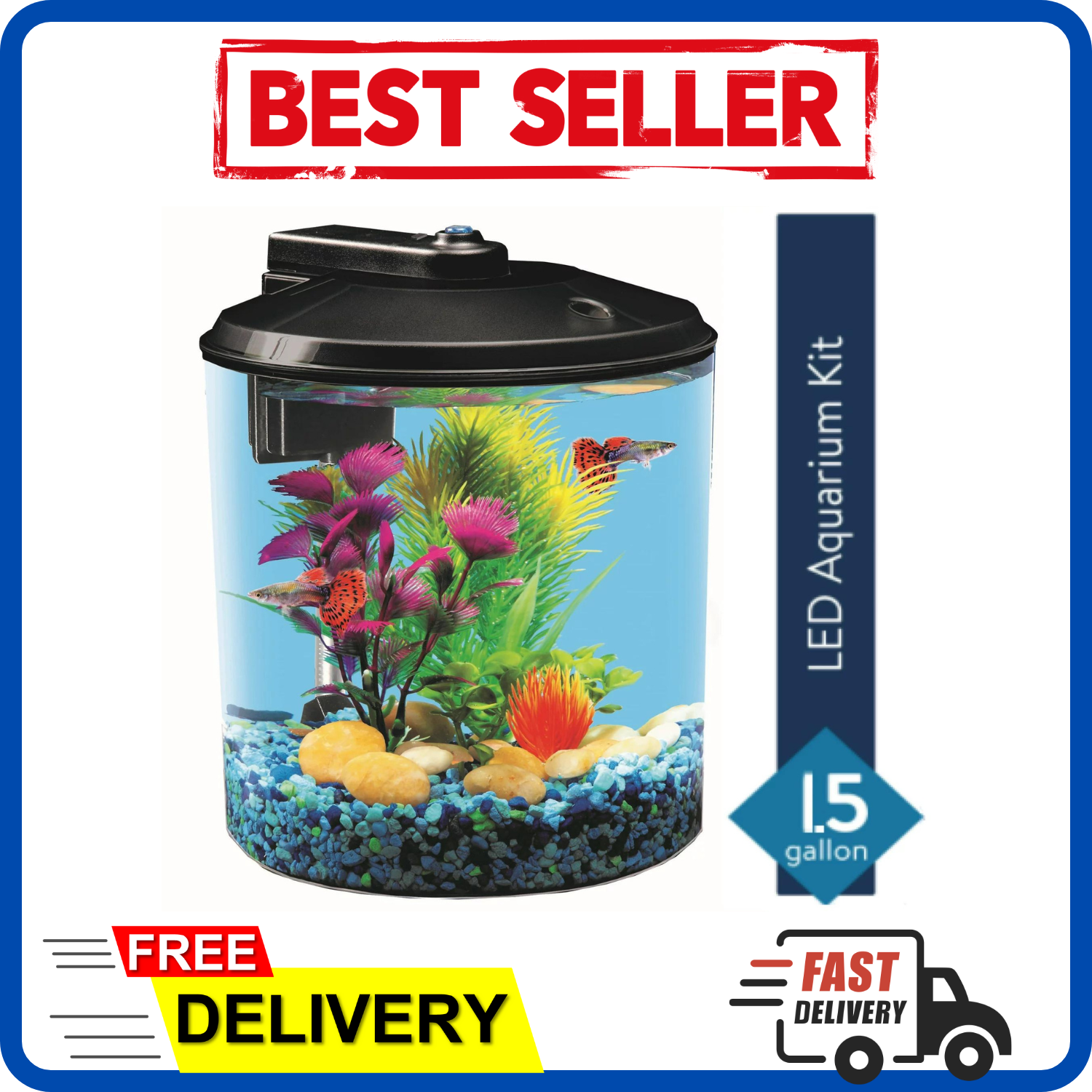 Aquarium Kit LED Lighting Internal Filter 1.5-Gallon Home Office Desk Tank