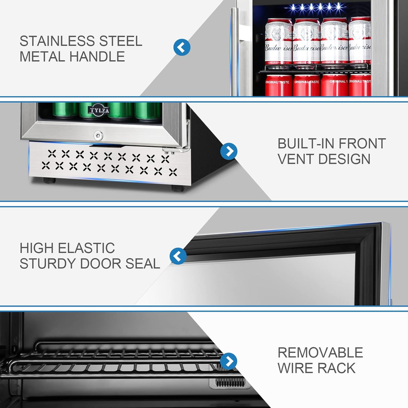 15 Inch Beverage Refrigerator, 130 Cans Quiet Beverage Fridge, 15'' Beverage Coo
