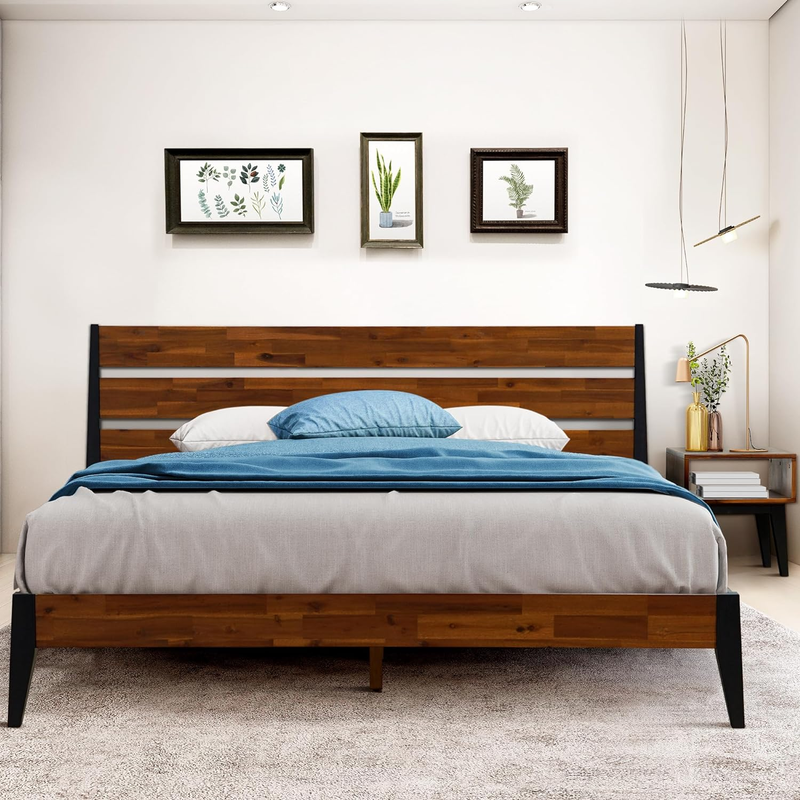 With Nightstand Set, Solid Wood Bed Frame Headbo