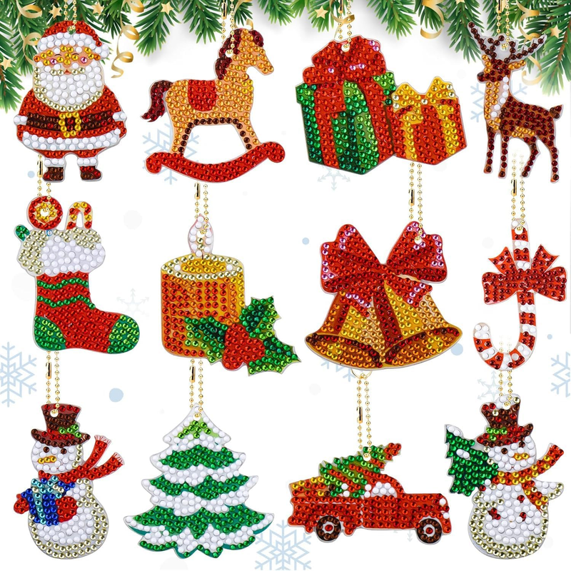 12x 5D Diamond Painting Weihnachtsdeko Anhänger Schlüsselanhänger DIY Set
