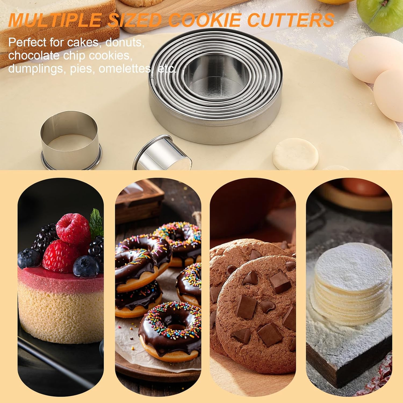 12 Pieces Round Biscuit Cookie Cutters Set(1.3/2/3/4/4.4 Inch), Professional Sta