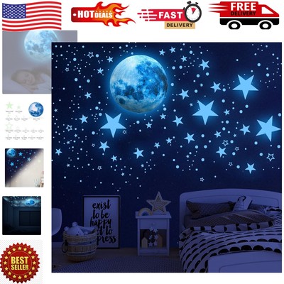 Super Bright Sky Blue Glow in The Dark Moon and Stars - 1008 Piece Set for Kids