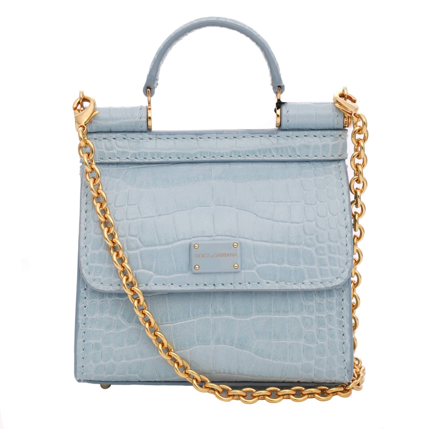 Сумка через плечо из текстурной кожи Кроко DOLCE & GABBANA SICILY 58 Micro Blue 11637