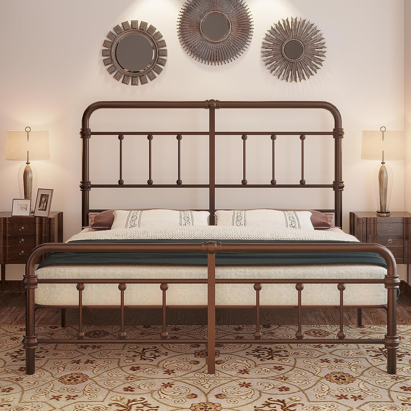 King-Bed-Frame-Vintage-Farmhouse 49 Inch Tall-Headboard-Iron