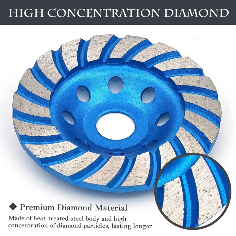 2Pcs Diamond Concrete Grinding Cup Wheels 115mm 4-1/2" Set (Double Row + Turbo R
