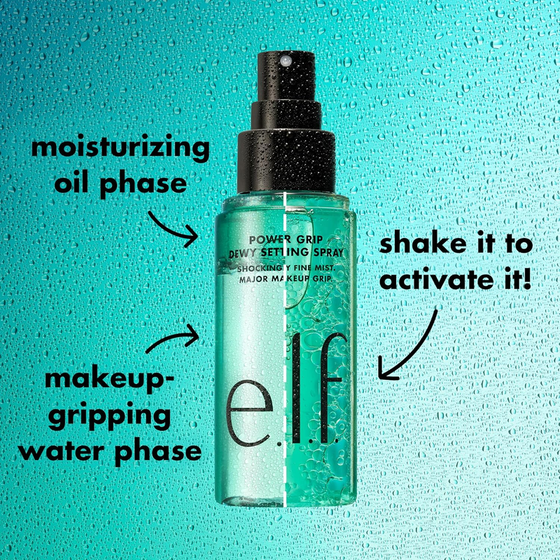 Power Grip Dewy Setting Spray, Ultra Fine Mist Made With Hyaluronic Acid, Grips