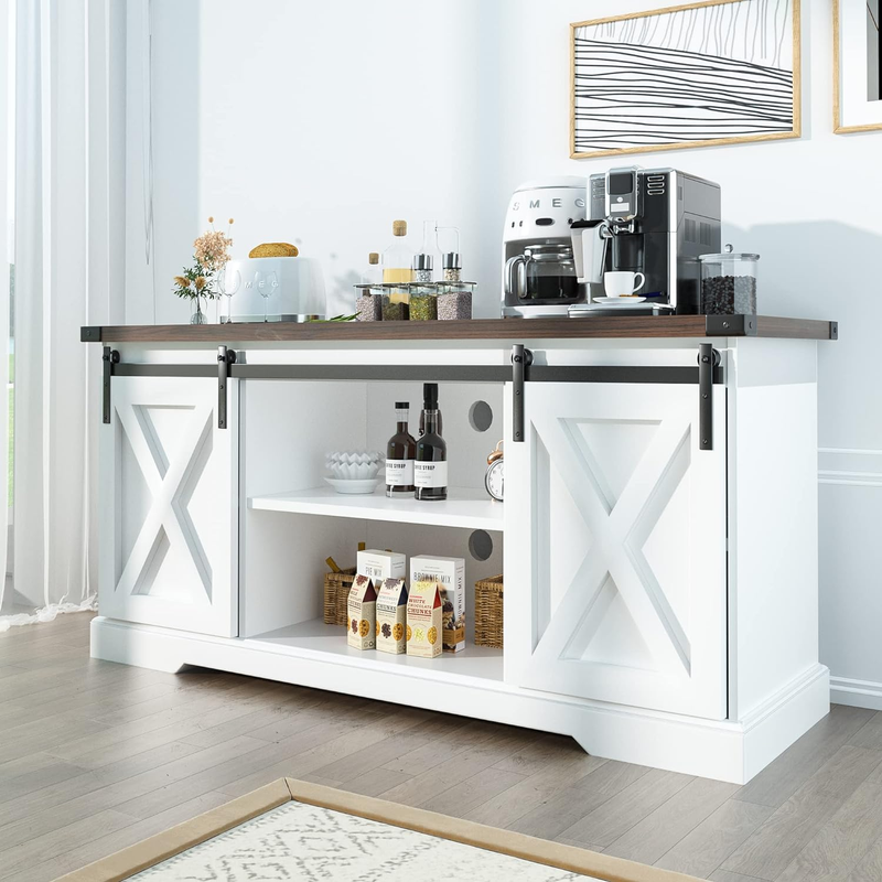 Farmhouse Buffet Cabinet Sideboard with Sliding Barn Doors, 