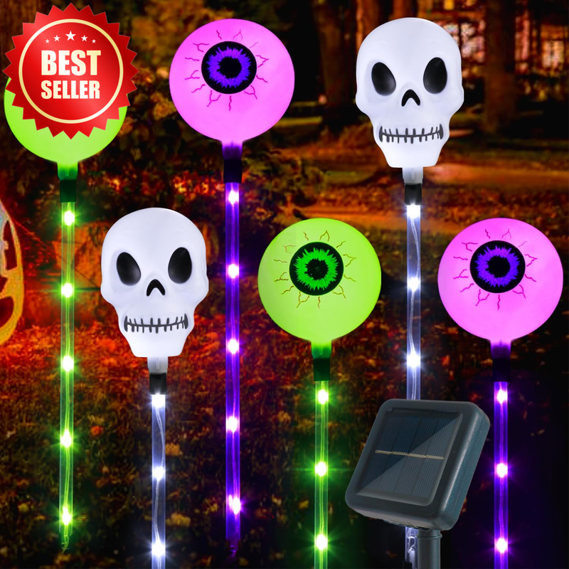 6 Pack Scary Eyeball Skull Halloween Lights 8 Modes Outdoor Solar Decor US
