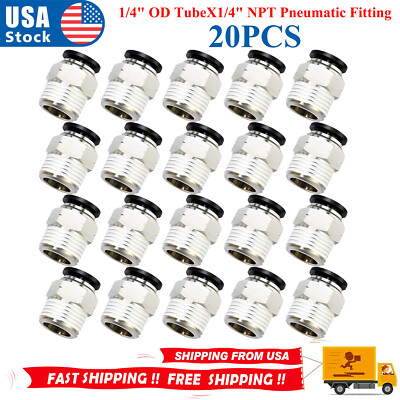 1/4'' OD Tube X 1/4'' NPT Pneumatic Fitting, Push to Connect Air Fitting (Qty 20)