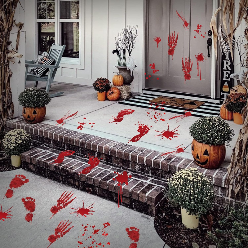 Halloween Floor Stickers 128 Pcs Bloody Footprints Decorations Party Clings