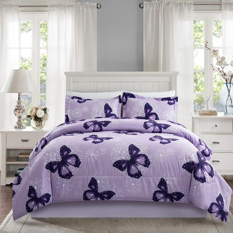 Lightweight Microfiber 3 Piece Comforter Set with 2 Shams Butterfly Pattern Bed eBay