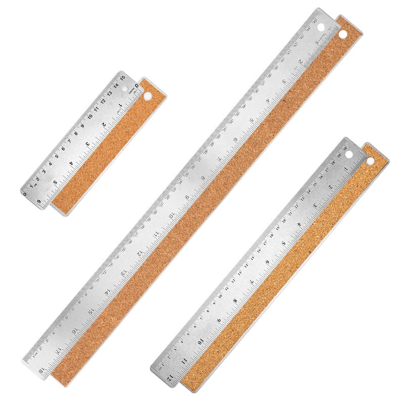 Metal Ruler with Cork Backing 6+12+18 Inch Stainless Steel Metal Ruler Non-Slip