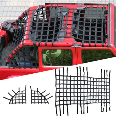 3PCS Black Restraint System Cover Mesh Net For Jeep Wrangler JK/JL 2007+ 4Door
