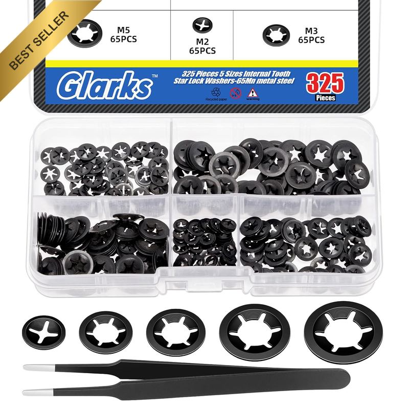 326Pcs 65Mn-Steel Internal Tooth Star Lock Washers Assortment Kit M2 M2.5 M3 M4