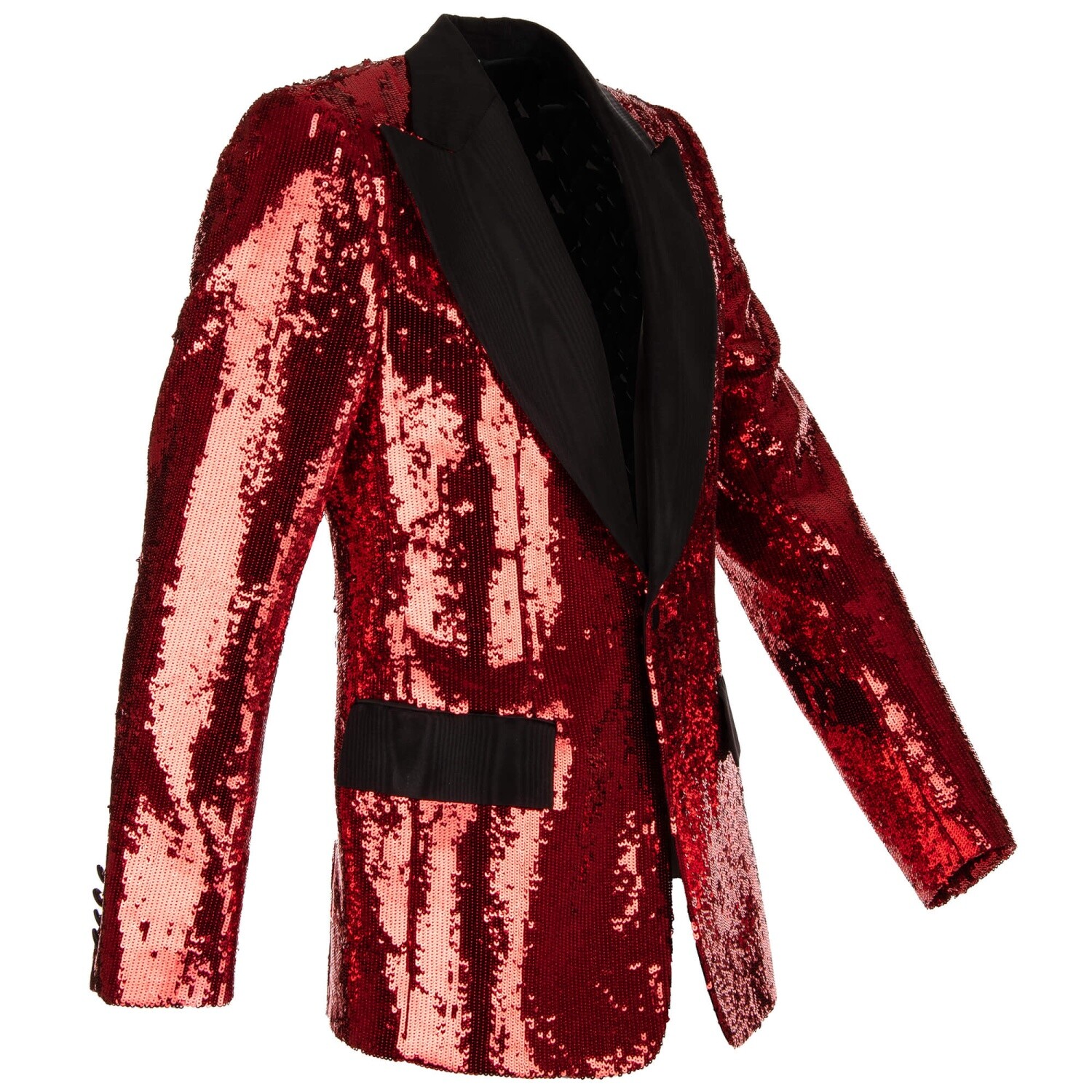 Pre-owned Dolce & Gabbana Sequined Moire Tuxedo Blazer Jacket Red Black 11180