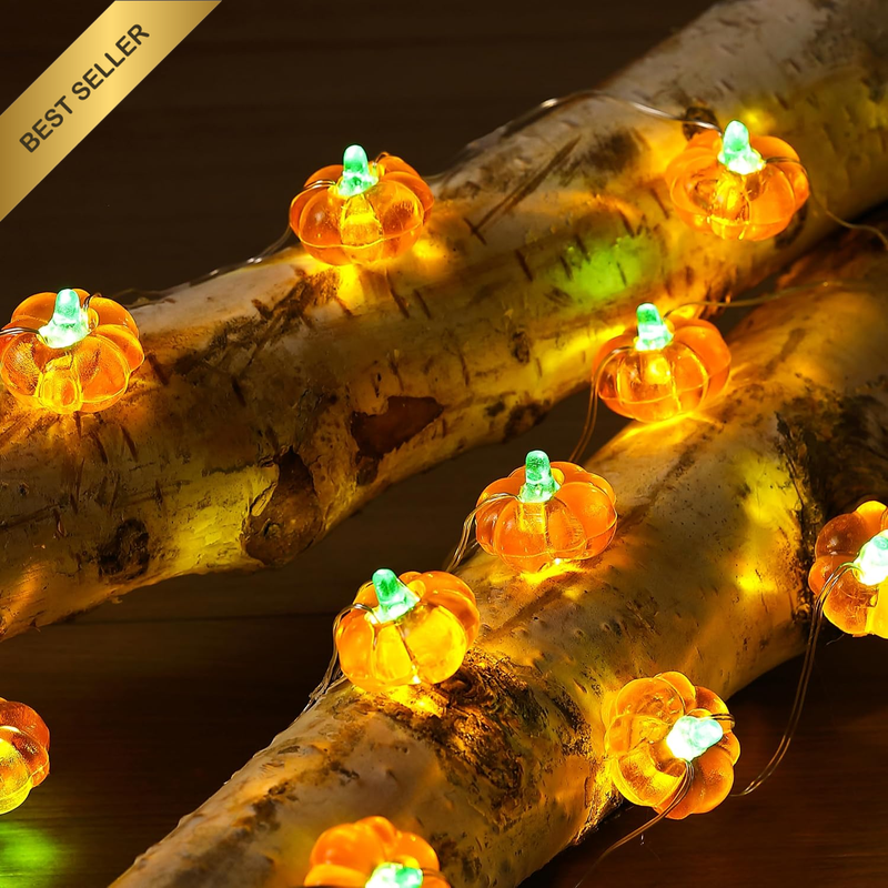 Fall Lights 3D Pumpkin String Lights 10Ft 30 Leds Battery Operated Fall Decorati