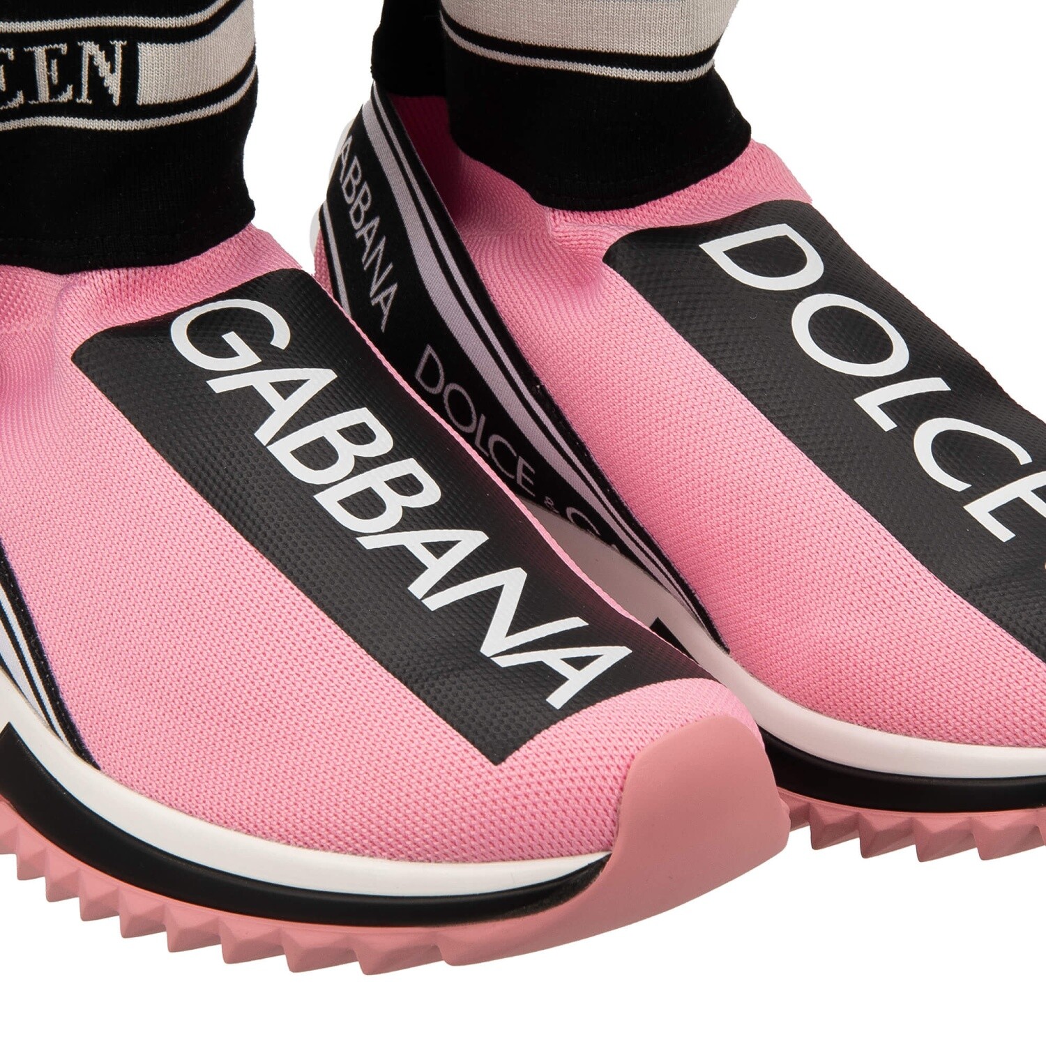 Pre-owned Dolce & Gabbana Dg Queen High Top Sneaker Shoes Sorrento Logo Pink Black 12670