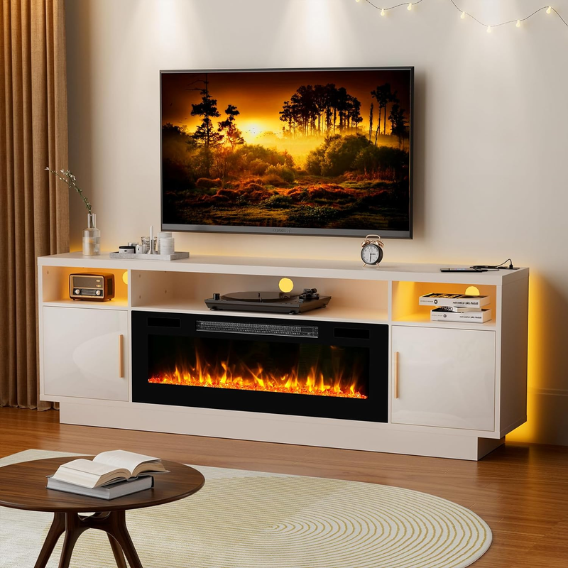 With 36'' Fireplace-led Light Entertainment Center For 75+ I