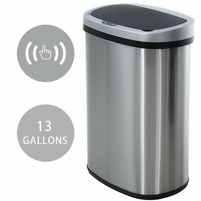 13 Gallon Kitchen Trash Can Automatic Touch Free Garbage Can with Lid Stainless